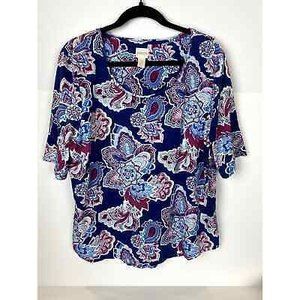 CHICO'S 3  Paisley Print Blue Soft Knit (XL -16 )